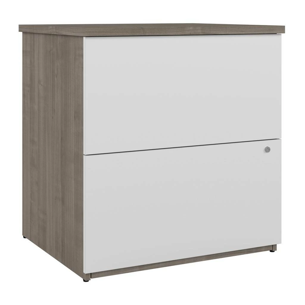 Ridgeley 28W 2 Drawer Lateral File Cabinet In Silver Maple & Pure White - Bestar 152600-000144