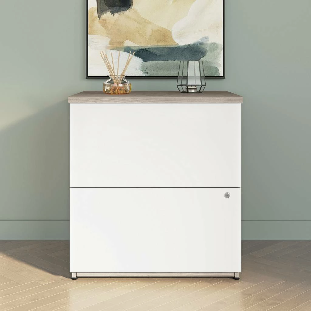 Ridgeley 28W 2 Drawer Lateral File Cabinet In Silver Maple & Pure White - Bestar 152600-000144 - Image 5
