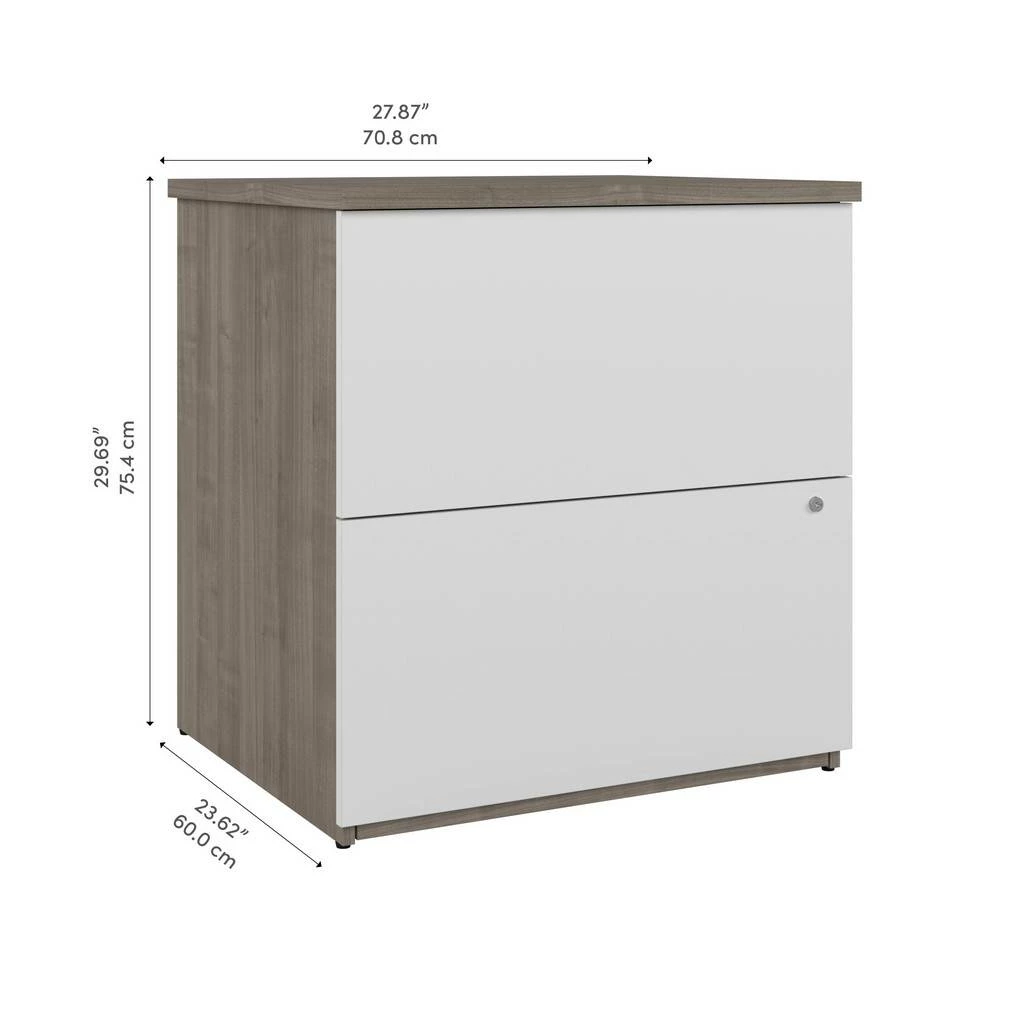 Ridgeley 28W 2 Drawer Lateral File Cabinet In Silver Maple & Pure White - Bestar 152600-000144 - Image 8