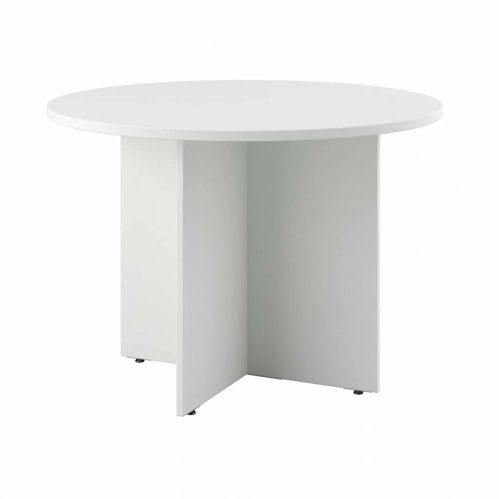 Bush Business Furniture 42W Round Conference Table With Wood Base In White - Bush Business Furniture 99TB42RWH