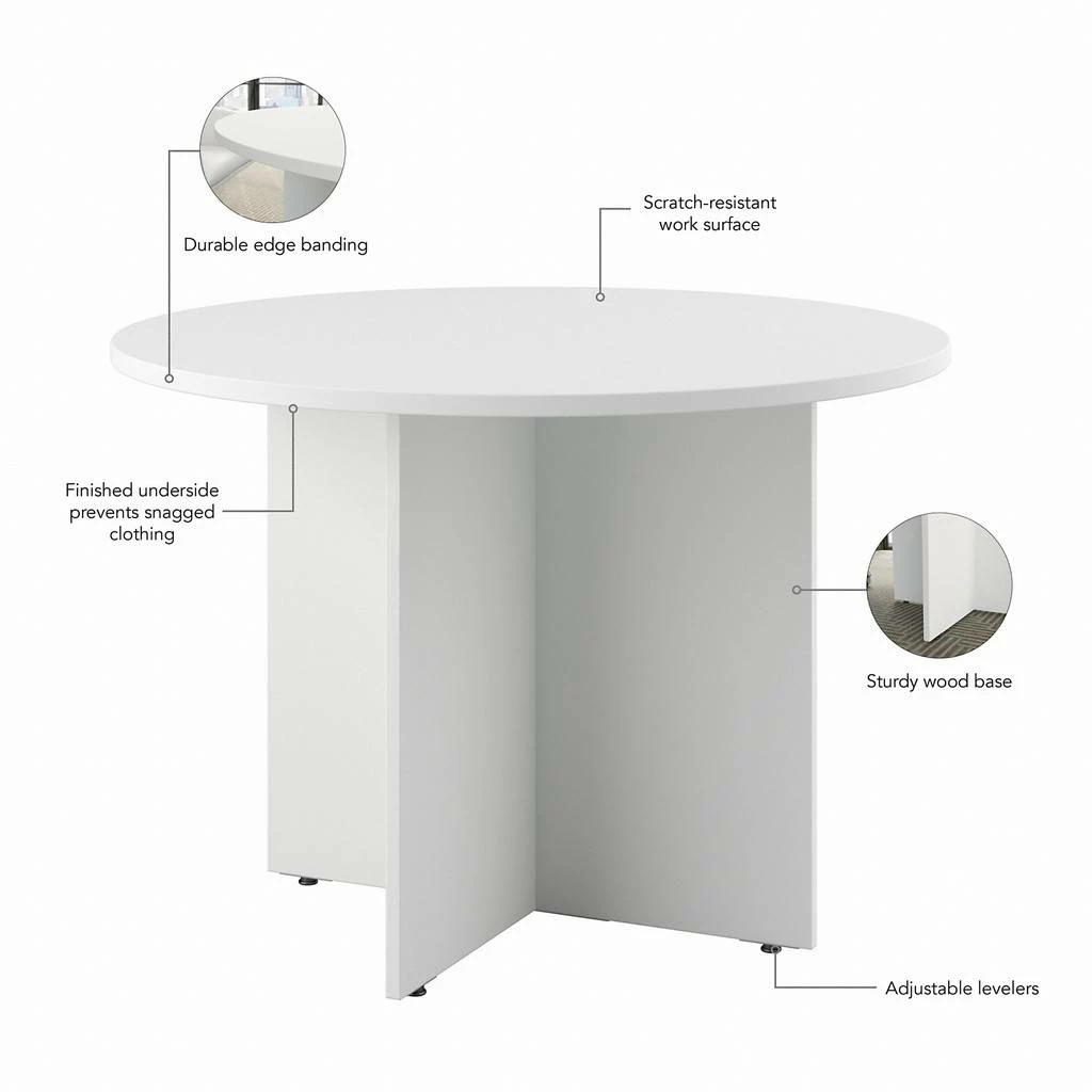 Bush Business Furniture 42W Round Conference Table With Wood Base In White - Bush Business Furniture 99TB42RWH - Image 4