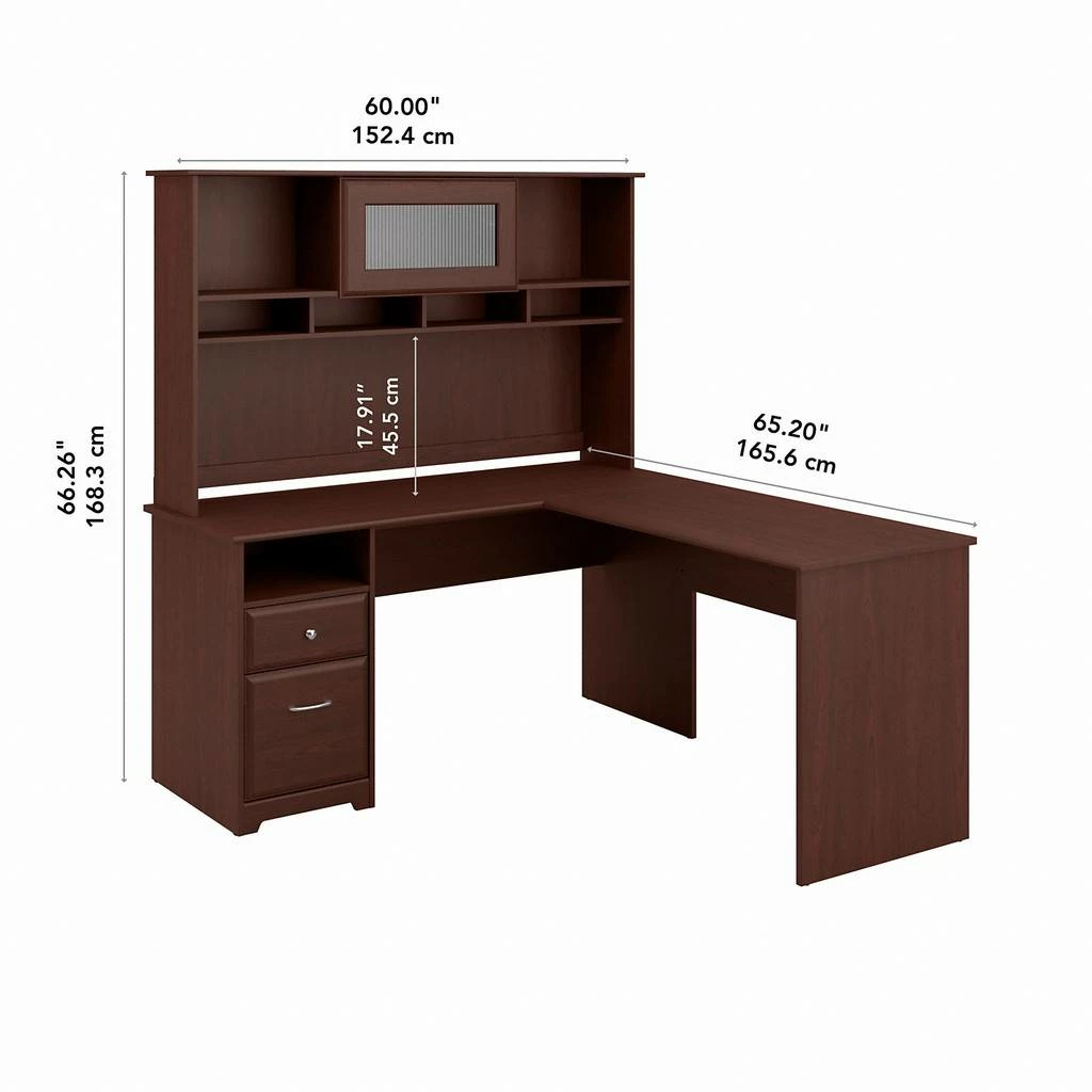 Cabot 60W L Shaped Computer Desk With Hutch And Drawers In Harvest Cherry - Bush Furniture CAB046HVC - Image 13