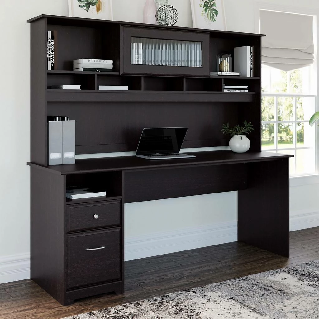 Cabot 72W Computer Desk With Hutch And Drawers In Espresso Oak - Bush Furniture CAB049EPO - Image 9