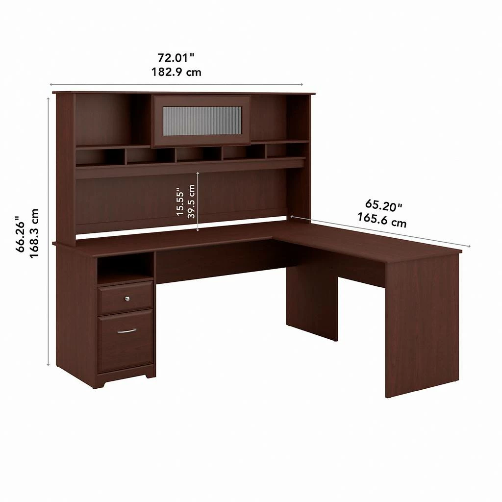 Cabot 72W L Shaped Computer Desk With Hutch And Drawers In Harvest Cherry - Bush Furniture CAB053HVC - Image 13