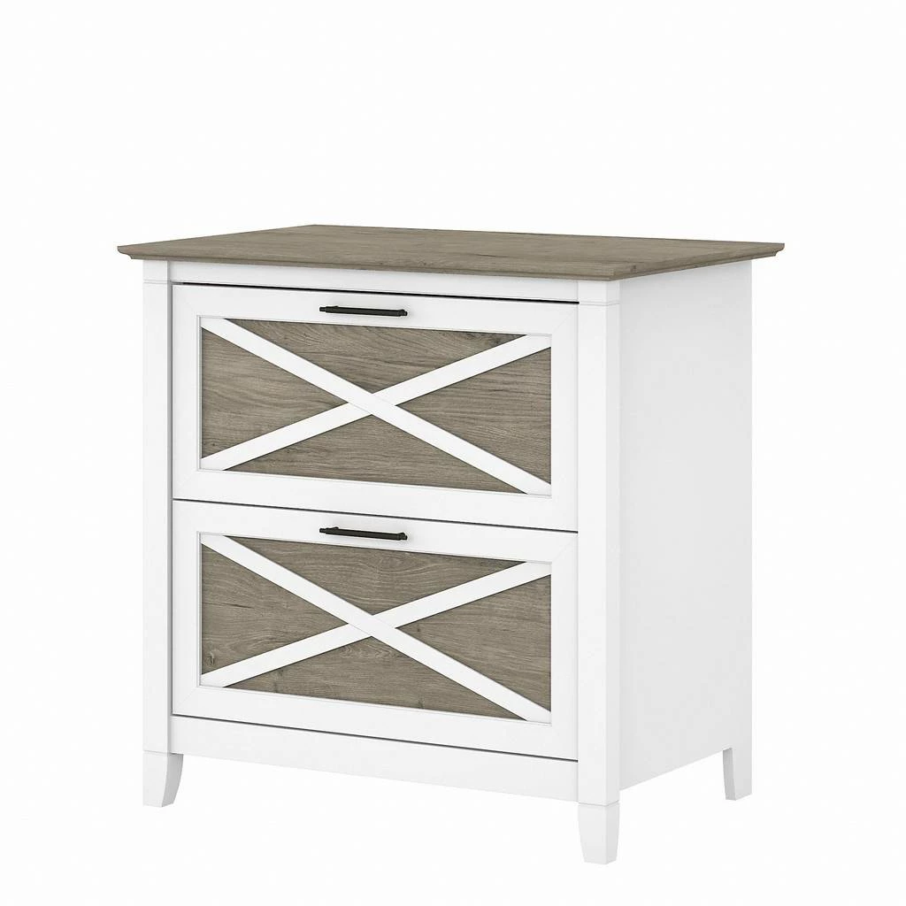 Bush Furniture Key West 2 Drawer Lateral File Cabinet In Pure White And Shiplap Gray - Bush Furniture KWF130G2W-03