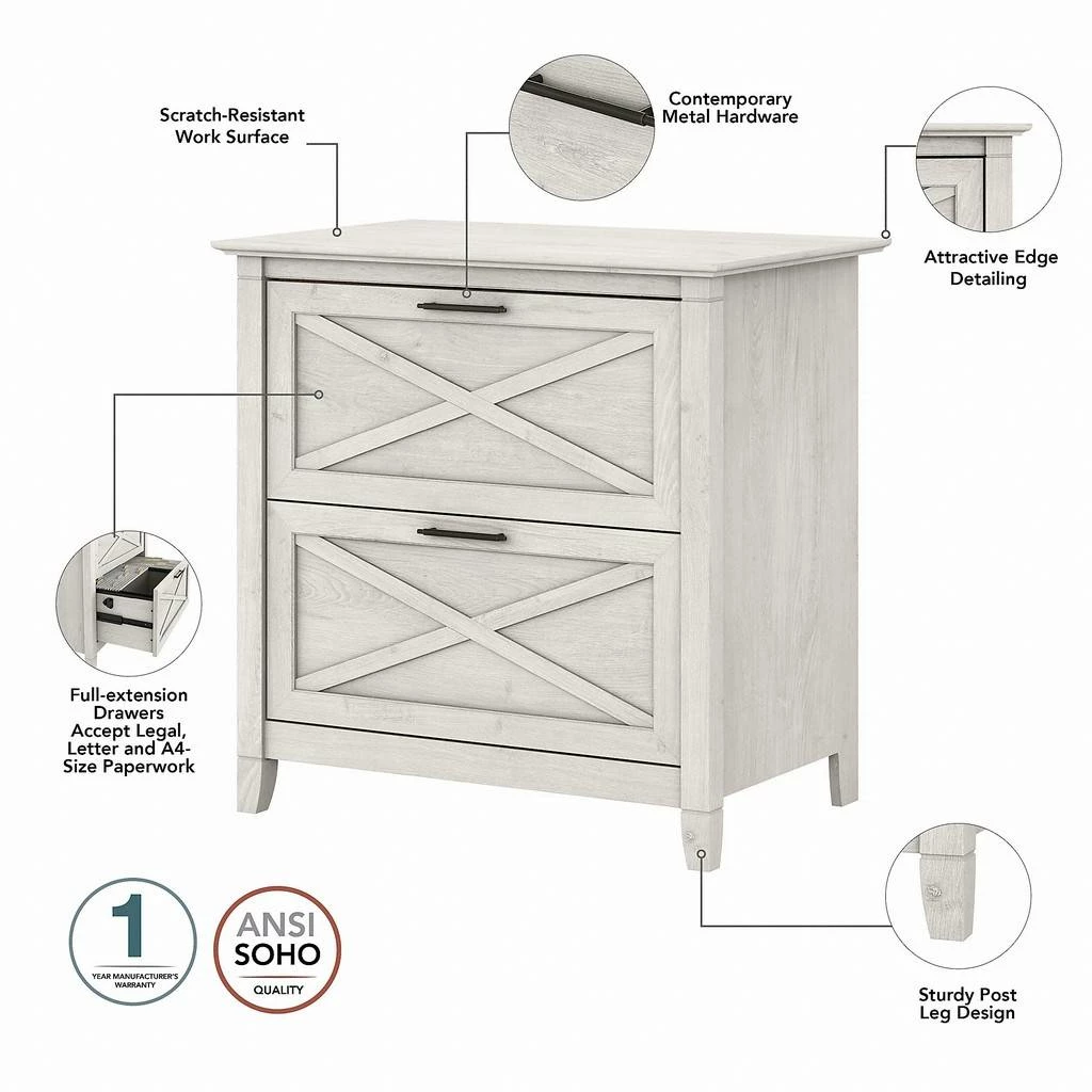 Bush Furniture Key West 2 Drawer Lateral File Cabinet In Linen White Oak - Bush Furniture KWF130LW-03 - Image 3