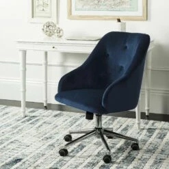Evelynn Tufted Velvet Chrome Leg Swivel Office Chair In Navy/Chrome - Safavieh OCH4502B