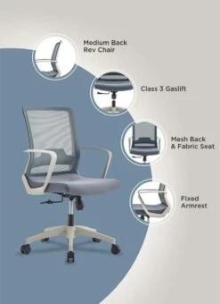 Adelaide Medium Back Revolving Ergonomic Office Chair In Gray And White - FM Furniture FM7539SLG