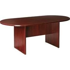 Lorell Essentials Oval Conference Table - Laminated Oval Top - Slab Base - 36" Table Top Length X 72" Table Top Width X 1.25" Table Top Thickness - 29.50" Height - Assembly Required - Mahogany - LLR87272