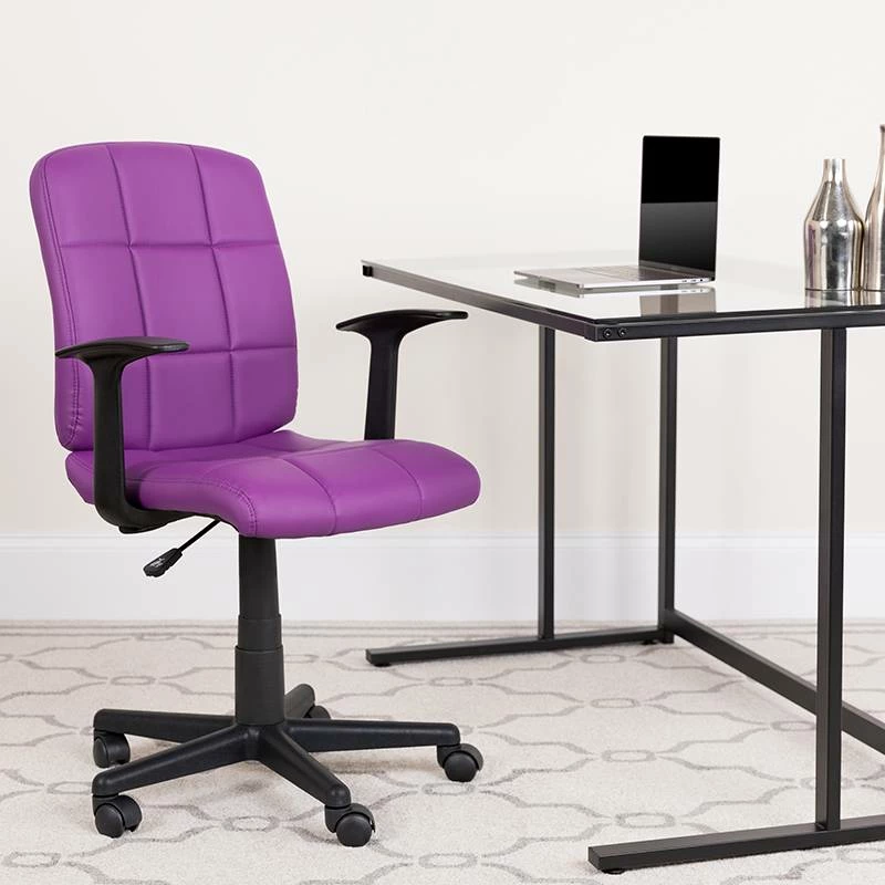 Mid-Back Purple Quilted Vinyl Task Chair W/ Nylon Arms - Flash Furniture GO-1691-1-PUR-A-GG