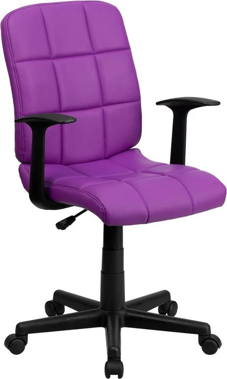 Mid-Back Purple Quilted Vinyl Task Chair W/ Nylon Arms - Flash Furniture GO-1691-1-PUR-A-GG - Image 2