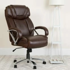 HERCULES Series 500 Lb. Capacity Big & Tall Brown Leather Executive Swivel Office Chair W/ Extra Wide Seat - Flash Furniture GO-2092M-1-BN-GG