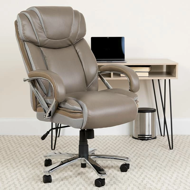 HERCULES Series 500 Lb. Capacity Big & Tall Taupe Leather Executive Swivel Office Chair W/ Extra Wide Seat - Flash Furniture GO-2092M-1-TP-GG