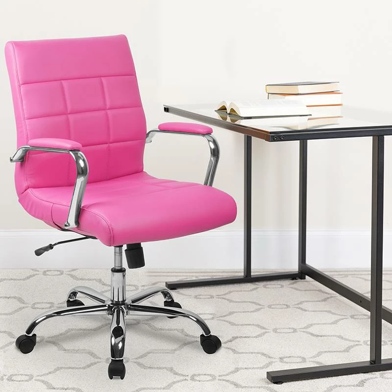 Mid-Back Pink Vinyl Executive Swivel Office Chair W/ Chrome Arms - Flash Furniture GO-2240-PK-GG
