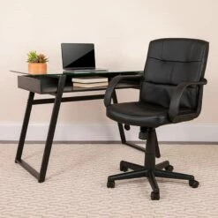 Mid-Back Black Leather Office Chair W/ Nylon Arms - Flash Furniture GO-228S-BK-LEA-GG