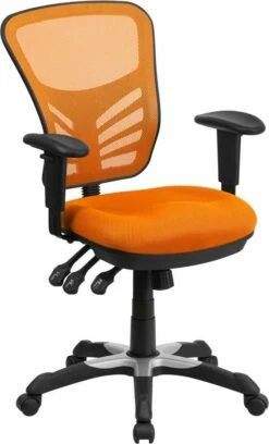 Mid-Back Orange Mesh Chair With Triple Paddle Control [HL-0001-OR-GG]