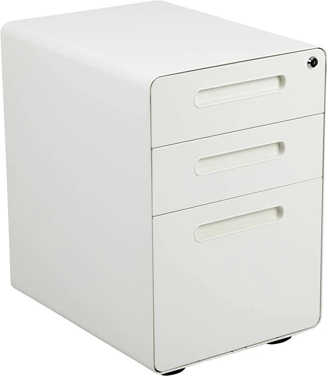 Ergonomic 3-Drawer Mobile Locking Filing Cabinet W/ Anti-Tilt Mechanism & Hanging Drawer For Legal & Letter Files, White - Flash Furniture HZ-AP535-01-W-GG