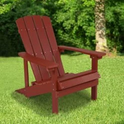 Charlestown All-Weather Adirondack Chair In Red Faux Wood - Flash Furniture JJ-C14501-RED-GG