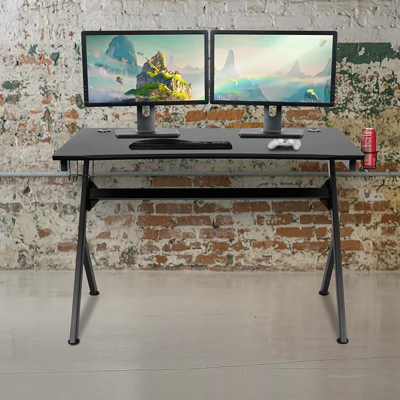 Gaming Desk 45.25" X 29" Computer Table Gamer Workstation With Headphone Holder And 2 Cable Management Holes - Flash Furniture NAN-NJ-TG-D1904-GG - Image 7
