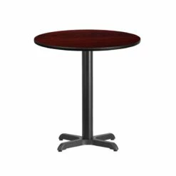 24'' Round Mahogany Laminate Table Top With 22'' X 22'' Table Height Base - Flash Furniture XU-RD-24-MAHTB-T2222-GG