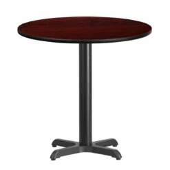 30'' Round Mahogany Laminate Table Top With 22'' X 22'' Table Height Base - Flash Furniture XU-RD-30-MAHTB-T2222-GG