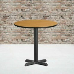 30'' Round Natural Laminate Table Top With 22'' X 22'' Table Height Base - Flash Furniture XU-RD-30-NATTB-T2222-GG