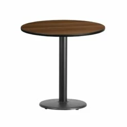 30'' Round Walnut Laminate Table Top With 18'' Round Table Height Base - Flash Furniture XU-RD-30-WALTB-TR18-GG
