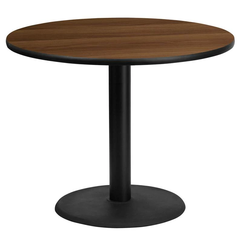 36'' Round Walnut Laminate Table Top With 24'' Round Table Height Base - Flash Furniture XU-RD-36-WALTB-TR24-GG