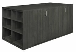 Legacy Stand Up 2 Storage Cabinet/ Lateral File/ Desk Quad With Bookcase End- Ash Grey - Regency LS2SCLFSD8546AG