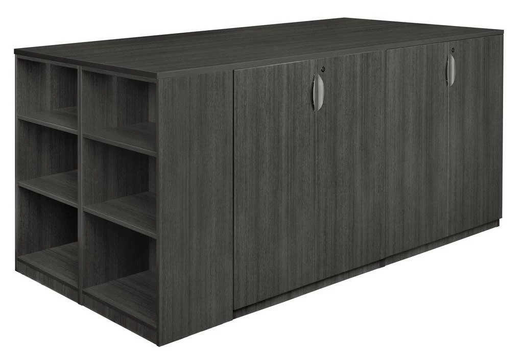 Legacy Stand Up 2 Storage Cabinet/ Lateral File/ Desk Quad With Bookcase End- Ash Grey - Regency LS2SCLFSD8546AG