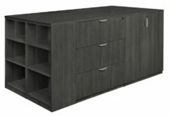 Legacy Stand Up Lateral File/ 3 Storage Cabinet Quad With Bookcase End- Ash Grey - Regency LSLF3SC8546AG