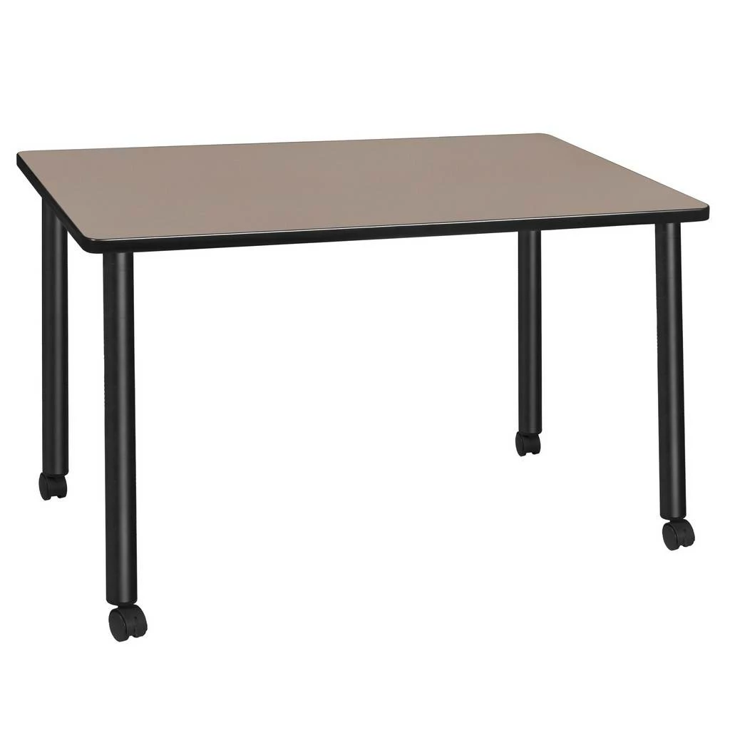 Regency Kee 42 X 24 In. Mobile Training Seminar Table- Beige Top, Black Legs - Regency MTC4224BEBK