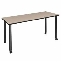 Regency Kee 66 X 24 In. Mobile Training Seminar Table- Beige Top, Black Legs - Regency MTC6624BEBK