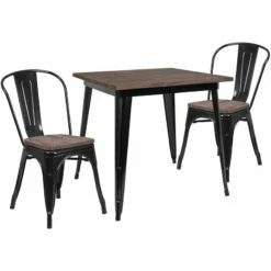 31.5" Square Black Metal Table Set With Wood Top And 4 Stack Chairs - Flash Furniture CH-WD-TBCH-18-GG