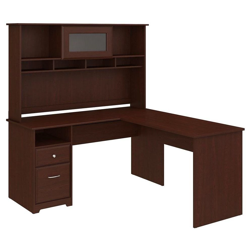 Cabot 60W L Shaped Computer Desk With Hutch And Drawers In Harvest Cherry - Bush Furniture CAB046HVC