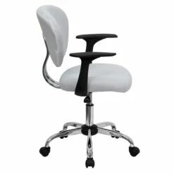 Mid-Back White Mesh Task Chair W/ Arms & Chrome Base - Flash Furniture H-2376-F-WHT-ARMS-GG