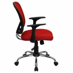 Mid-Back Red Mesh Office Chair W/ Chrome Finished Base - Flash Furniture H-8369F-RED-GG