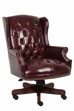 Boss Office Products B800-BY Wingback Traditional Chair In Burgundy