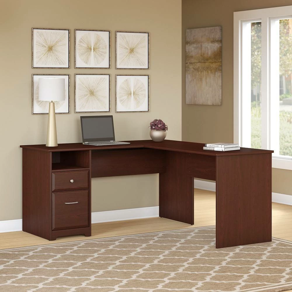 Cabot 60W L Shaped Computer Desk With Drawers In Harvest Cherry - Bush Furniture CAB044HVC - Image 2