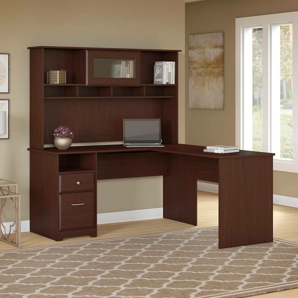 Cabot 60W L Shaped Computer Desk With Hutch And Drawers In Harvest Cherry - Bush Furniture CAB046HVC - Image 2