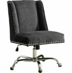 Draper Office Chair Charcoal - Chrome Base - Linon 178404CHAR01U