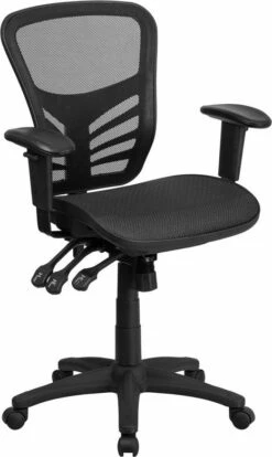 Mid-Back Black Mesh Executive Swivel Office Chair W/ Multi-Function Triple Paddle Control & Height Adjustable Arms - Flash Furniture HL-0001T-GG