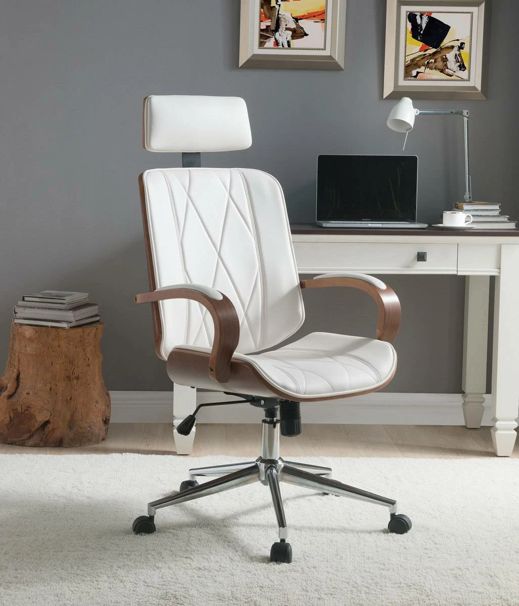 Yoselin Office Chair In White PU & Walnut - Acme Furniture 92513